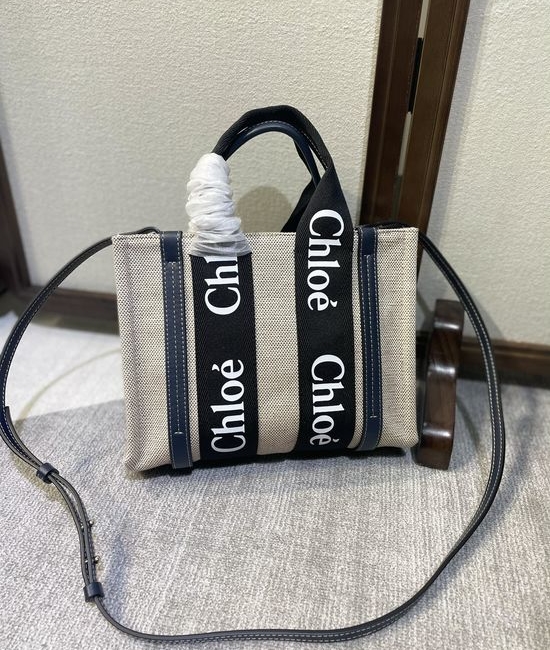 Chloe Woody Tote Canvas Midnight Blue Handbag 6051