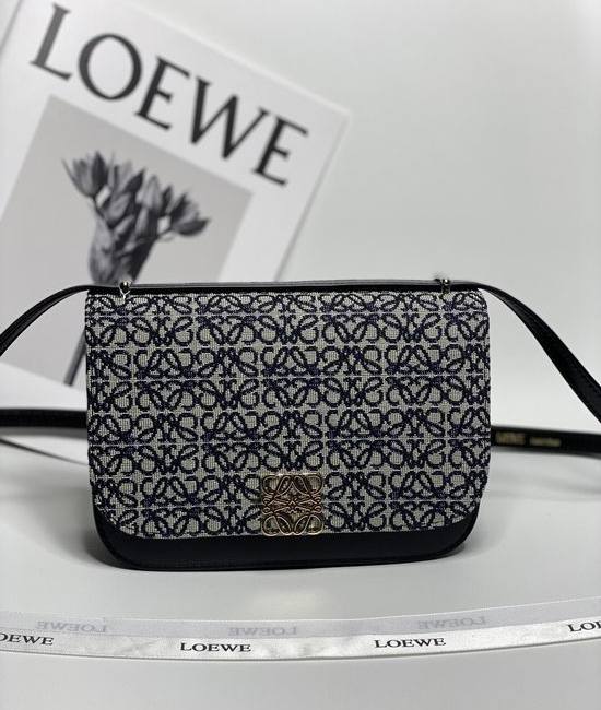 Loewe Goya Navy Blue Silk Leather Bag 5609