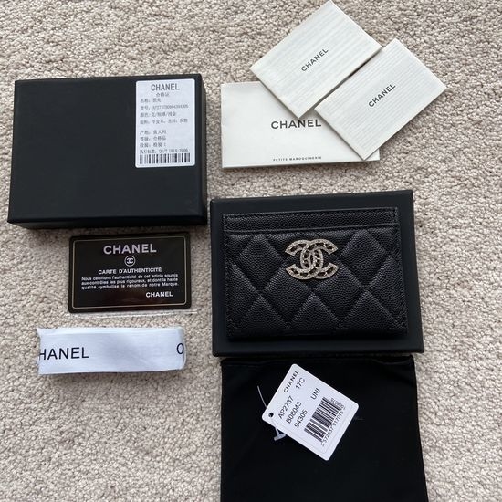 Chanel Wallet Black Grain Calfskin Light Gold Hardware AP2737