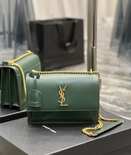 Yves Saint Laurent YSL Sunset Grained Leather Gold Buckle Bag 422906