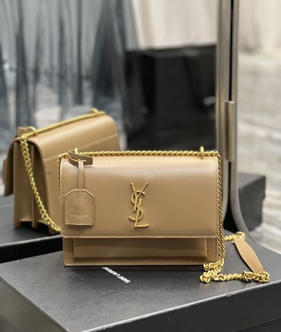 Yves Saint Laurent YSL Sunset Grained Leather Gold Buckle Bag 422906