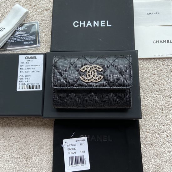 Chanel Wallet Fine Grained Leather Diamond Hardware AP2735