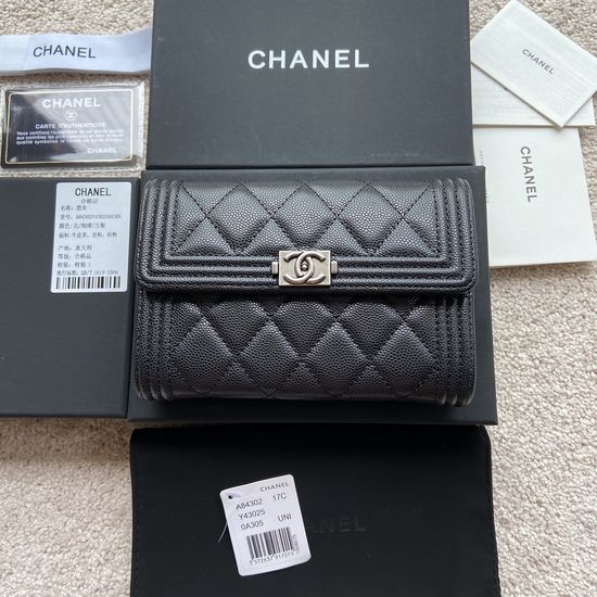 Chanel Wallet Grained Calfskin Black Antique Silver A84302