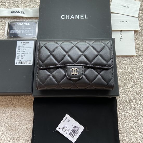 Chanel Wallet Black Lambskin Silver Logo A84341
