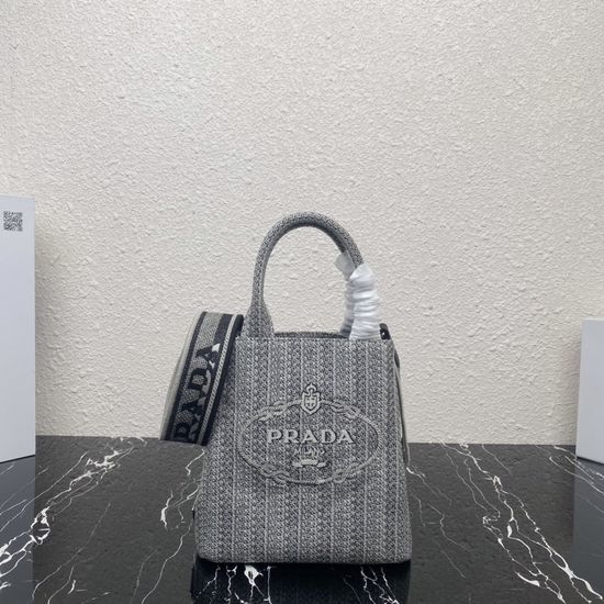 Prada Embroidered Tote Bag Small Blue 1BA343