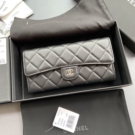 Chanel Lambskin Long Wallet with Back Pocket A0241