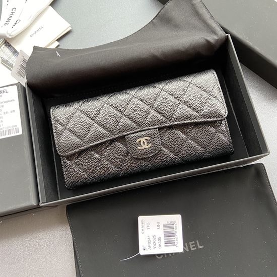 Chanel Grained Calfskin Long Wallet with Back Pocket A0241