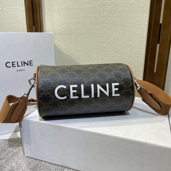 Celine Logo Printed Cylindrical Bag with Leather Trim 110052