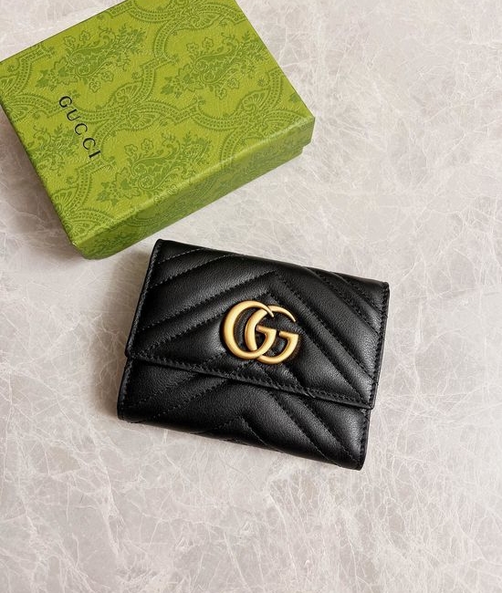 Gucci Bifold Short Wallet Leather Embossed 474802