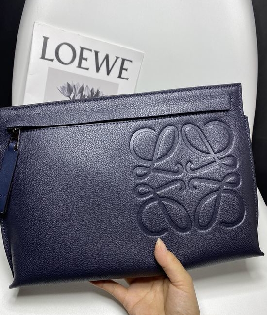 Loewe T Pouch Dark Blue Leather Clutch 3040