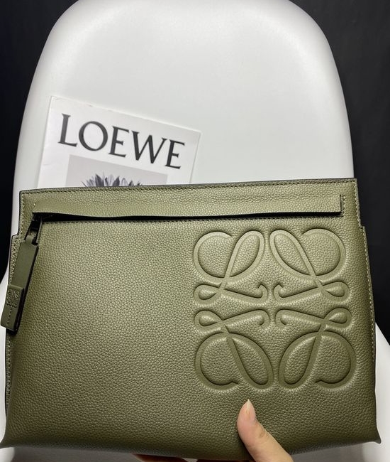 Loewe T Pouch Wood Green Leather Clutch 3040