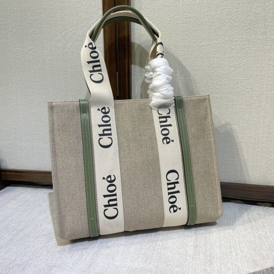 Chloe Woody Canvas Leather Tote Bag 6063