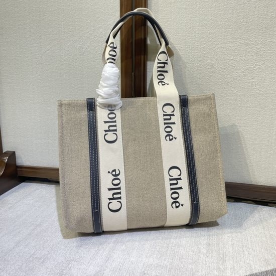 Chloe Woody Canvas Leather Tote Bag 6063