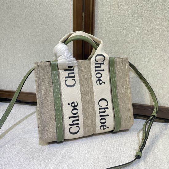 Chloe Woody Canvas Leather Tote Bag 6062
