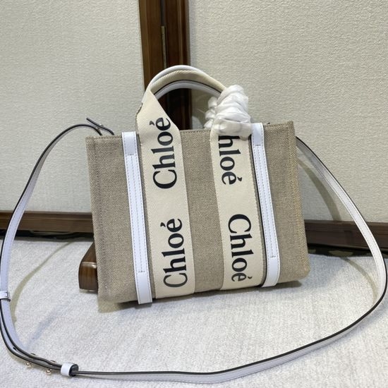 Chloe Woody Canvas Leather Tote Bag 6062