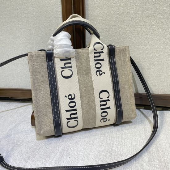 Chloe Woody Canvas Leather Tote Bag 6062