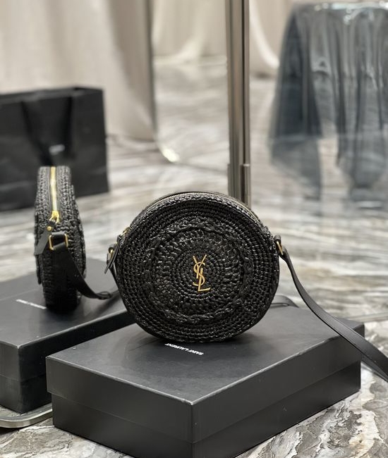 Yves Saint Laurent YSL Round Woven Raffia Leather Shoulder Bag 685601