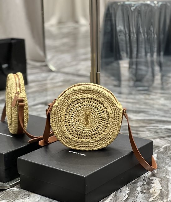 Yves Saint Laurent YSL Round Woven Raffia Leather Shoulder Bag 685601