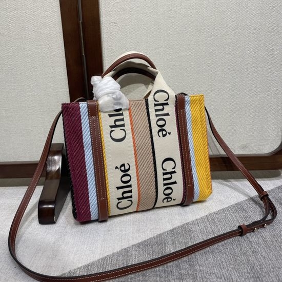 Chloe Woody Striped Linen Small Tote Bag 6051