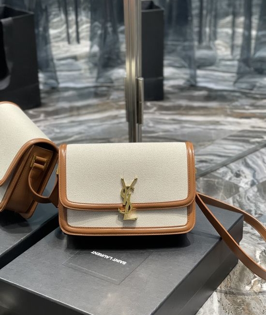 Yves Saint Laurent YSL Solferino Brown Linen Leather Crossbody Bag 634305