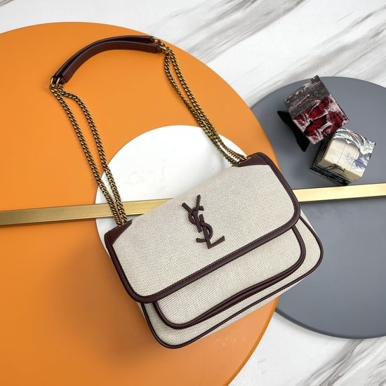 Yves Saint Laurent YSL Niki Linen Blend Wine Red Bag 533037.Zx