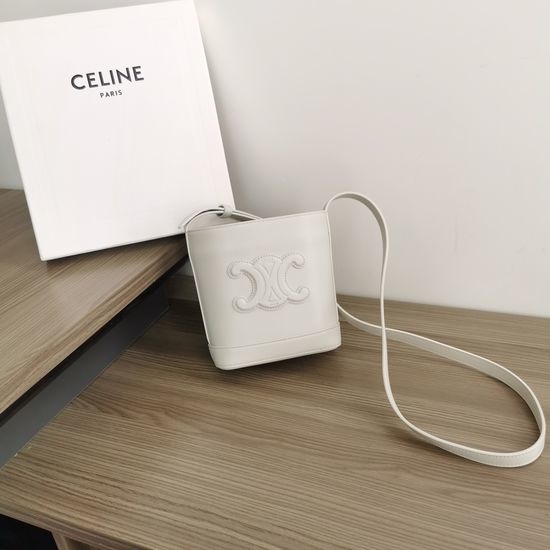 Celine Mini Embossed Bucket Bag Chalk White 10L433