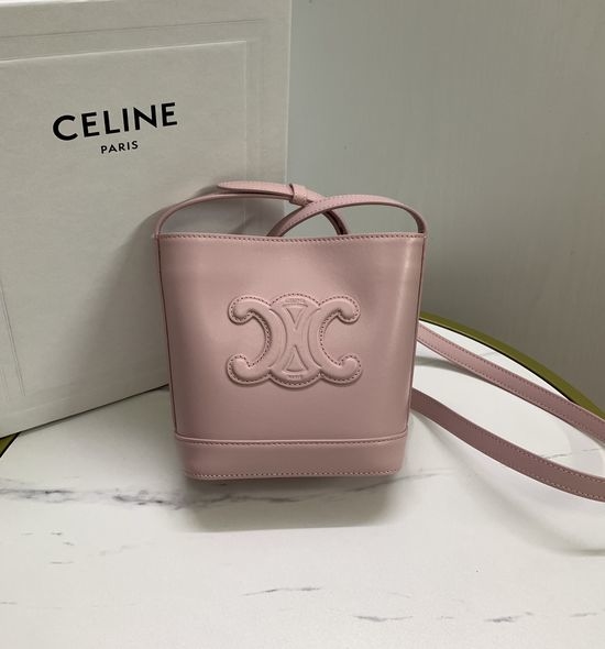 Celine Mini Embossed Bucket Bag Chalk White 10L433