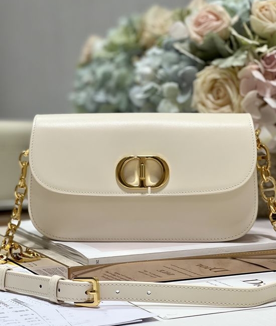 Christian Dior CD 30 Montaigne Avenue White Enamel Chain Handbag 9260