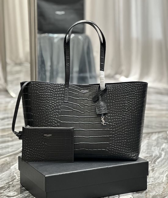 Yves Saint Laurent YSL Shopping Tote Bag Crocodile Pattern Cowhide 394195