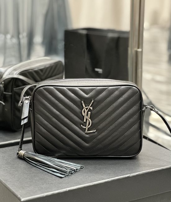 Yves Saint Laurent YSL Lou Camera Bag Black Silver Buckle 520534-1