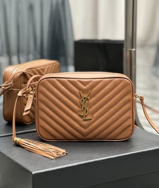 Yves Saint Laurent YSL Lou Camera Bag Brown Gold Buckle 520534-1