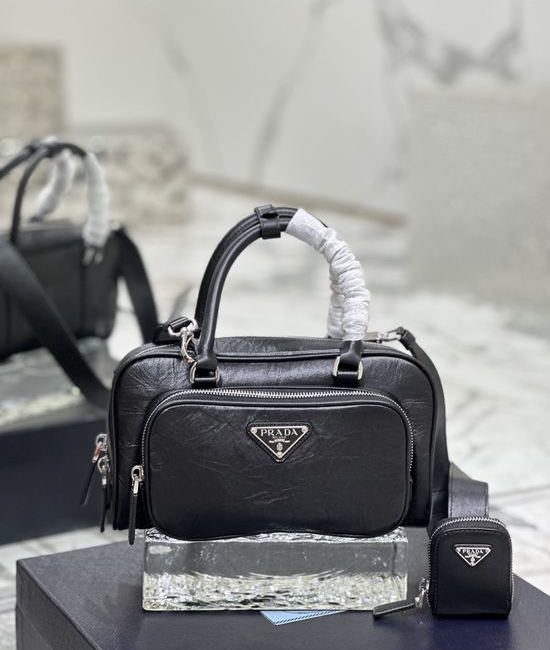Prada Ruched Nappa Leather Bag Removable Strap 1BB099