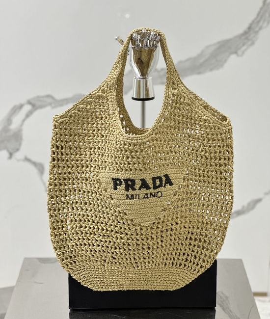 Prada Raffia Woven Tote Bag Embroidered Logo 1BG424