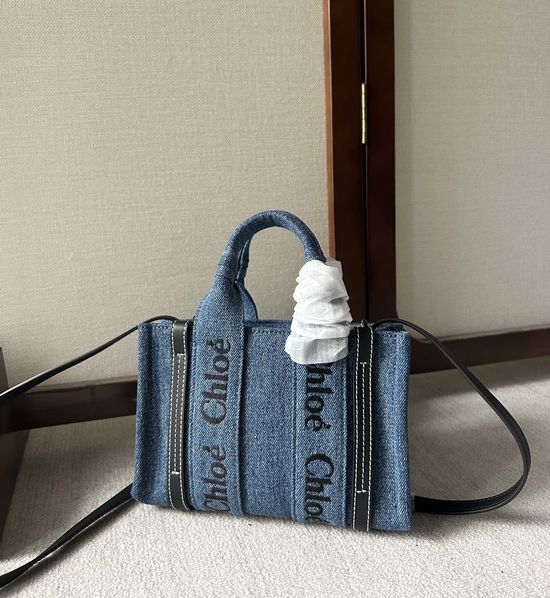 Chloe Woody Tote Bag Mini Denim Fabric 6074