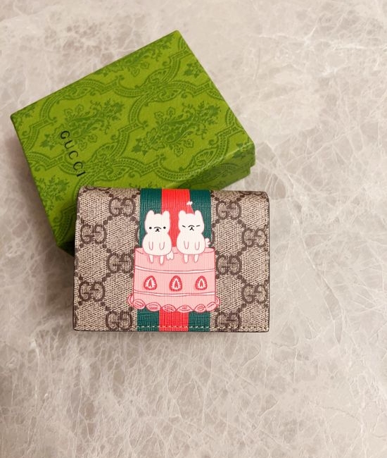 Gucci Camo Cartoon Pigmented Leather Card Wallet 736784