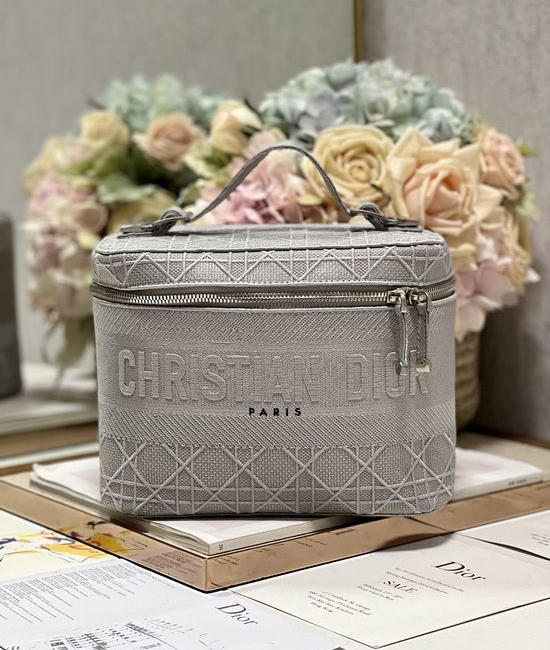 Christian Dior CD Gray Embroidered Cosmetic Pouch Large 8815
