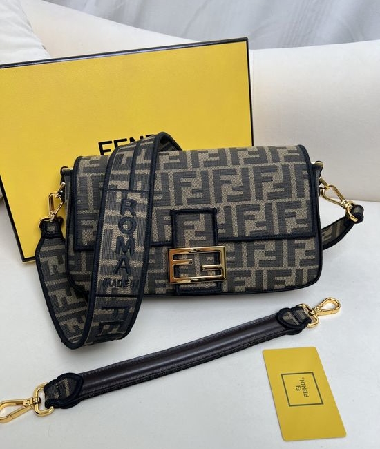 Fendi Baguette Brown Jacquard Fabric Handbag 103