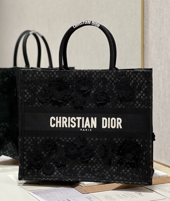 Christian Dior CD Book Tote Black Mesh Large 1286
