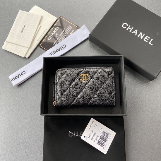 Chanel Grained Calfskin Zip Wallet A0216