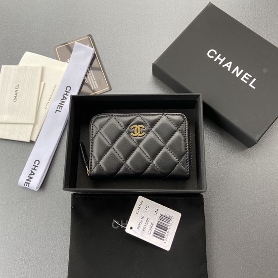 Chanel Wallet Lambskin Leather Small Zip Pouch A0216