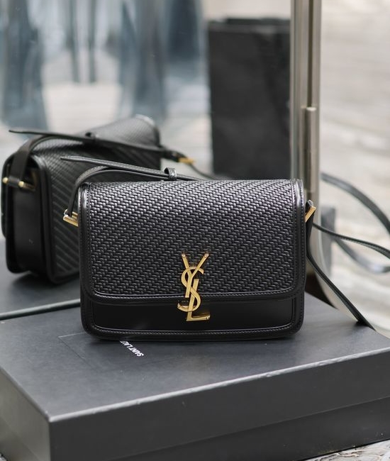 Yves Saint Laurent YSL Solferino Woven Leather Gold Buckle Bag 634305