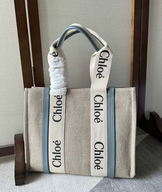 Chloe Woody Canvas Leather Tote Bag 6063