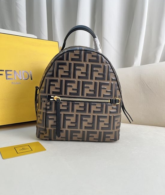 Fendi Small Backpack FF Logo Embossed Leather