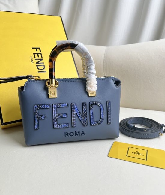 Fendi By The Way Mini Blue Snakeskin Handbag 8BS067
