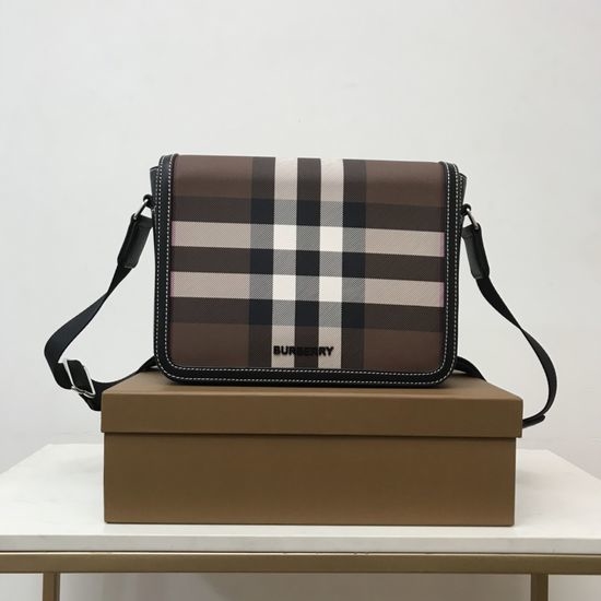 Burberry Check Trimmed Leather Flap Tote 80721731