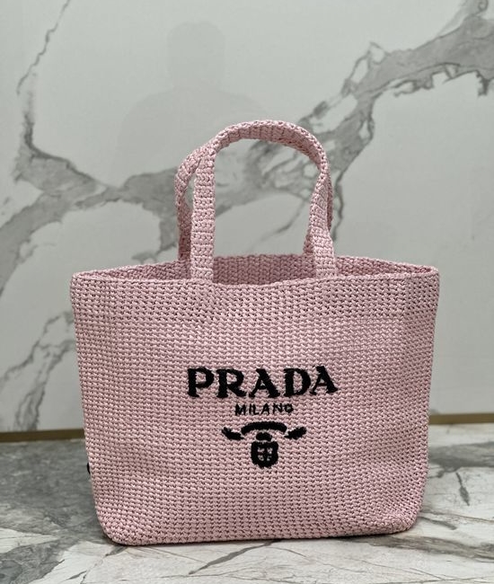 Prada Woven Tote Bag with Embroidered Logo 1BG392