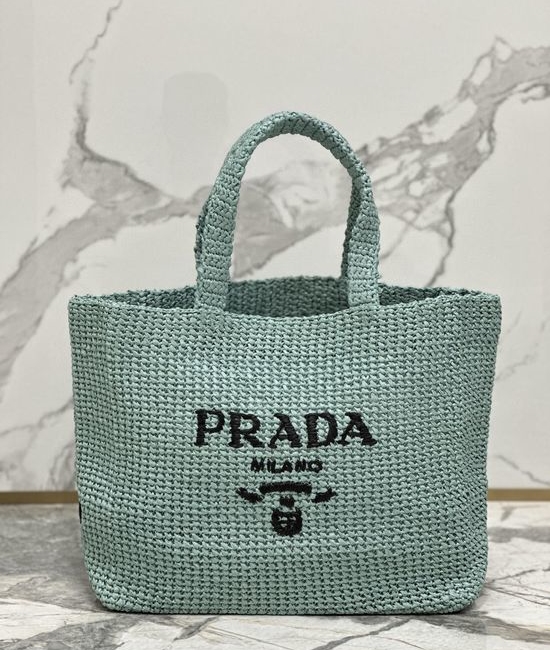 Prada Woven Tote Bag with Embroidered Logo 1BG392