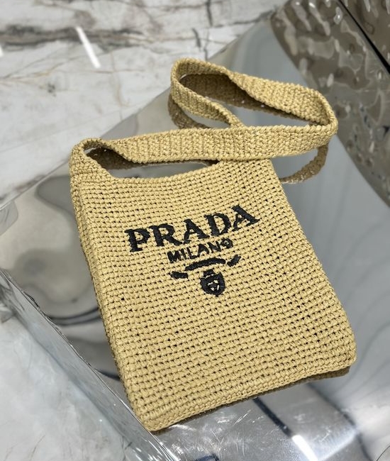 Prada Woven Raffia Tote Crossbody Bag 1BC184