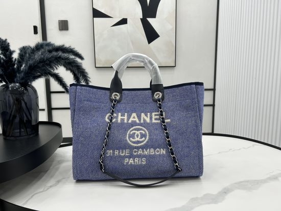 Chanel Beach Bag Canvas Shopping Tote 66941