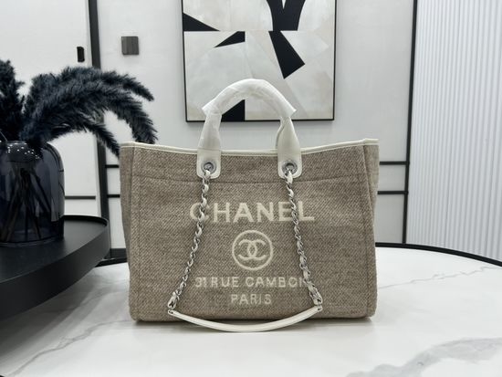 Chanel Beach Bag Canvas Shopping Tote 66941